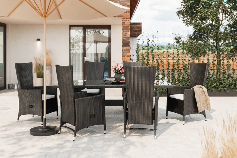 Majestic Matgrupp Utomhus 210 + 6 Jenny Ställbar Fåtölj - Svart - Products - Utemöbler & utemiljö - Utegrupp - Matgrupp utomhus