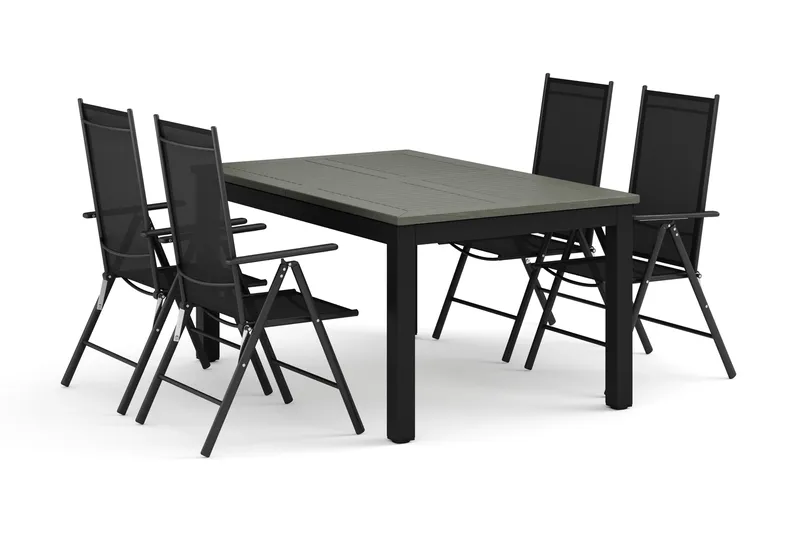 Monaco utomhus matgrupp förlängningsbart 150-250x90 med 4 Maggie positionsstolar - Svart/Grå - Products - Utemöbler & utemiljö - Utegrupp - Matgrupp utomhus