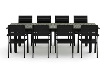 Monaco utomhus matgrupp förlängningsbart 210/310x90 med 8 Tunis stapelstolar - Svart/Grå - Products - Utemöbler & utemiljö - Utegrupp - Matgrupp utomhus