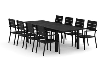 Monaco utomhus matgrupp förlängningsbart 210/310x90 med 8 Tunis stapelstolar - Svart/Grå - Products - Utemöbler & utemiljö - Utegrupp - Matgrupp utomhus