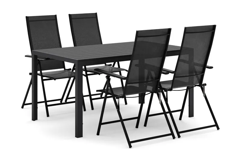 Siri Rektangulärt utebord 150 cm med 4 Sanna utestolar, Svart
