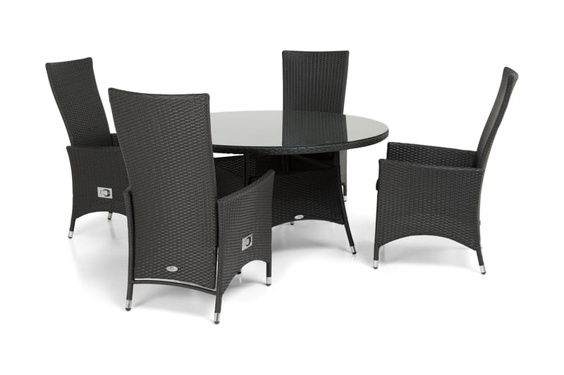 Thor Matgrupp Ø140 + 4 Jenny Ställbar Fåtölj - Svart - Products - Utemöbler & utemiljö - Utegrupp - Matgrupp utomhus