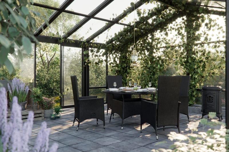 Thor Matgrupp Ø140 + 4 Jenny Ställbar Fåtölj - Svart - Products - Utemöbler & utemiljö - Utegrupp - Matgrupp utomhus