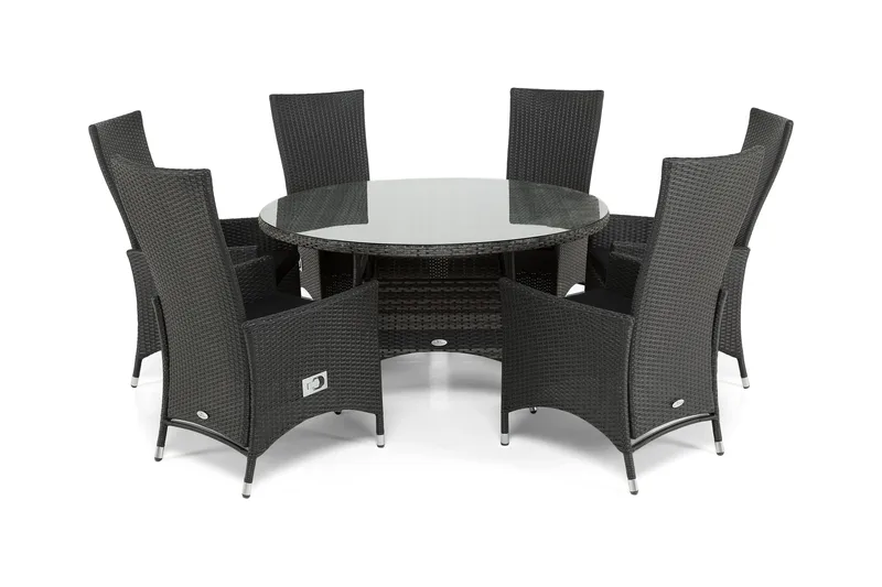 Thor Matgrupp Ø140 + 6 Jenny Ställbar Fåtölj, Grå/Svart