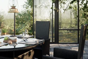 Thor Matgrupp Utomhus Ø140 + 6 Jenny Ställbar Fåtölj m Dyna - Grå/Svart - Products - Utemöbler & utemiljö - Utegrupp - Matgrupp utomhus