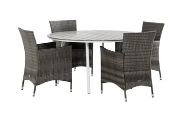 Tunis Matgrupp Utomhus 140 Rund + 4 Thor Fåtölj - Vit/Grå - Products - Utemöbler & utemiljö - Utegrupp - Matgrupp utomhus