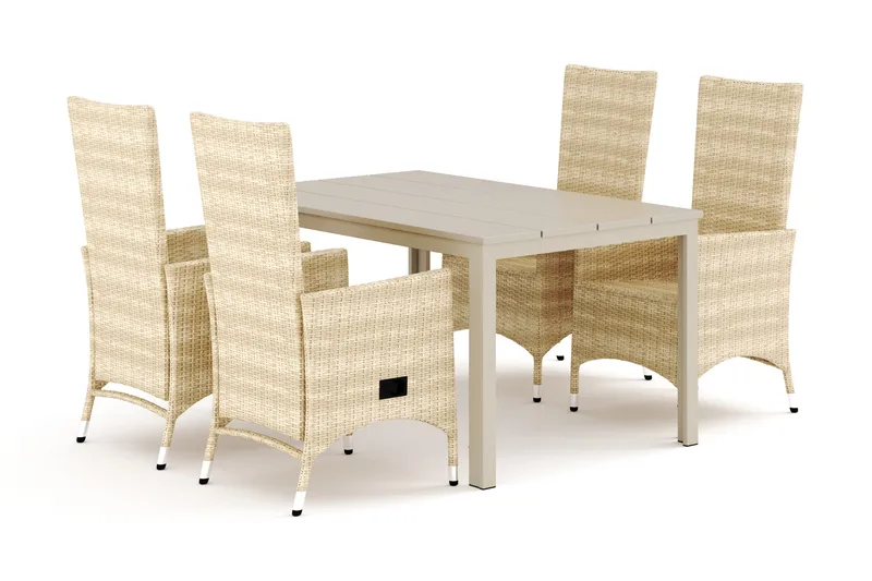 Tunis utomhus matgrupp 140x90 cm med 4 Jenny matstolar - Beige/Beige - Products - Utemöbler & utemiljö - Utegrupp - Matgrupp utomhus