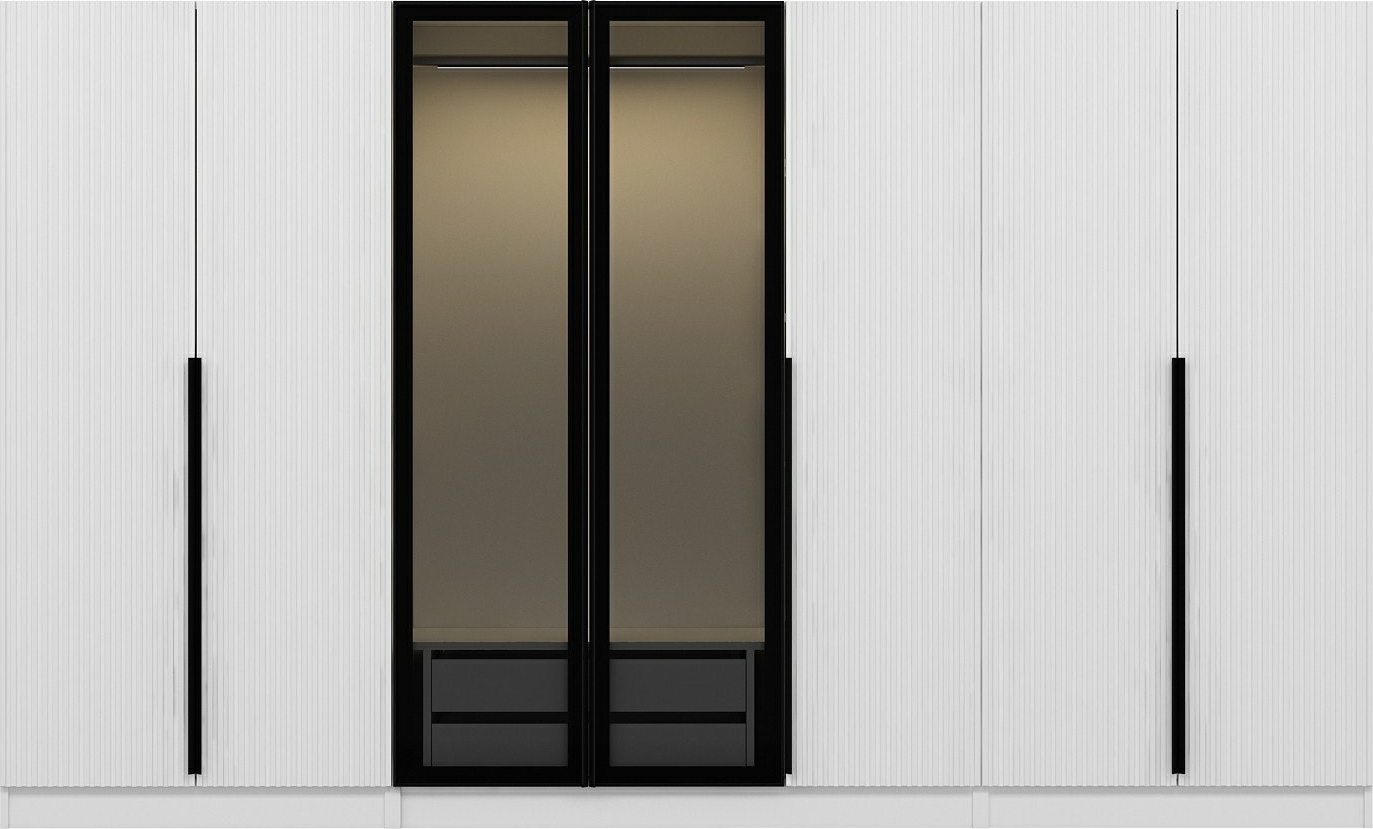 Cikani vaatekaappi peiliovella, 315x52x210 cm - Valkoinen