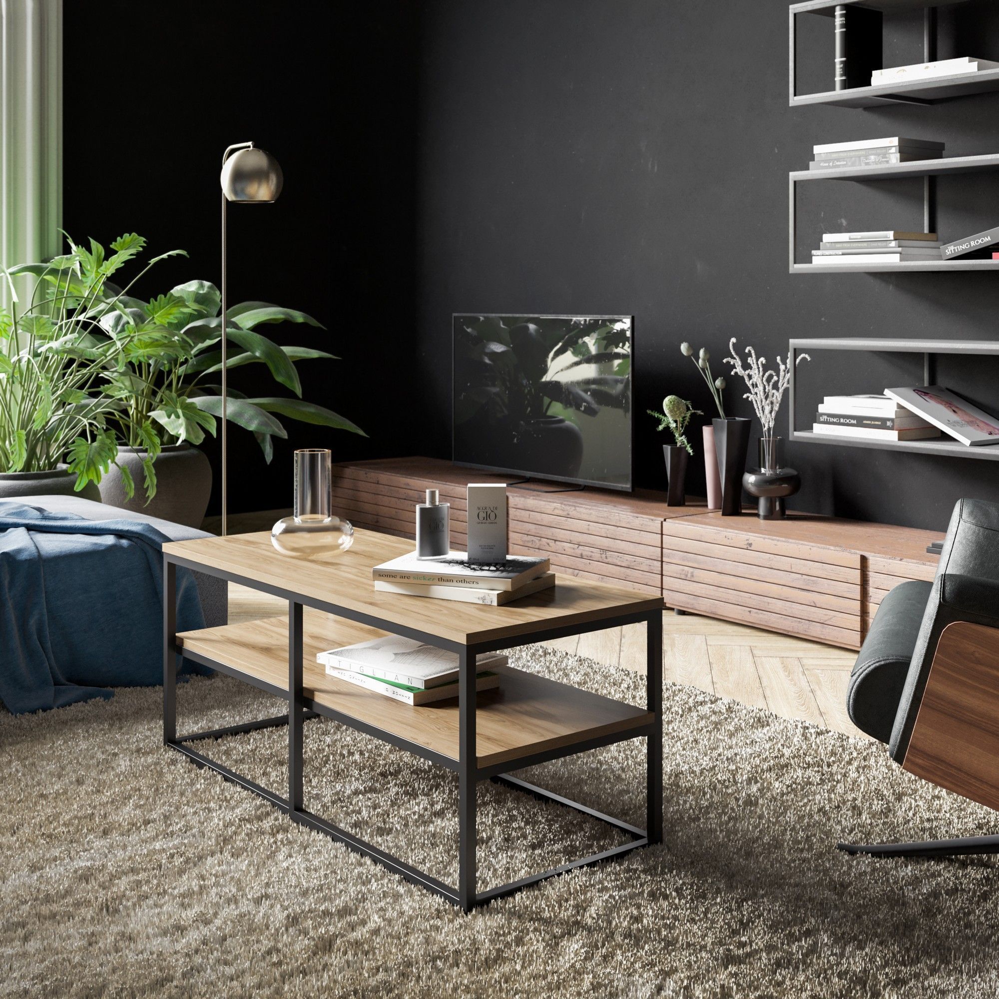 Fortuna sohvap�yt� 110,4 x 52 cm - P�hkin�/musta