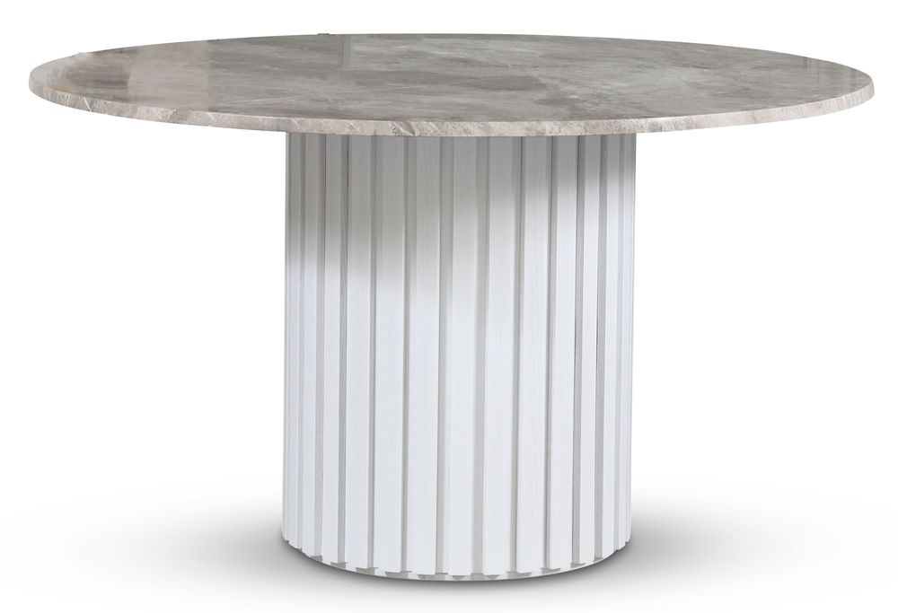 Empire ruokap�yt� - Hopeinen dianamarmori 130 cm / Valkoinen s�lepuujalusta