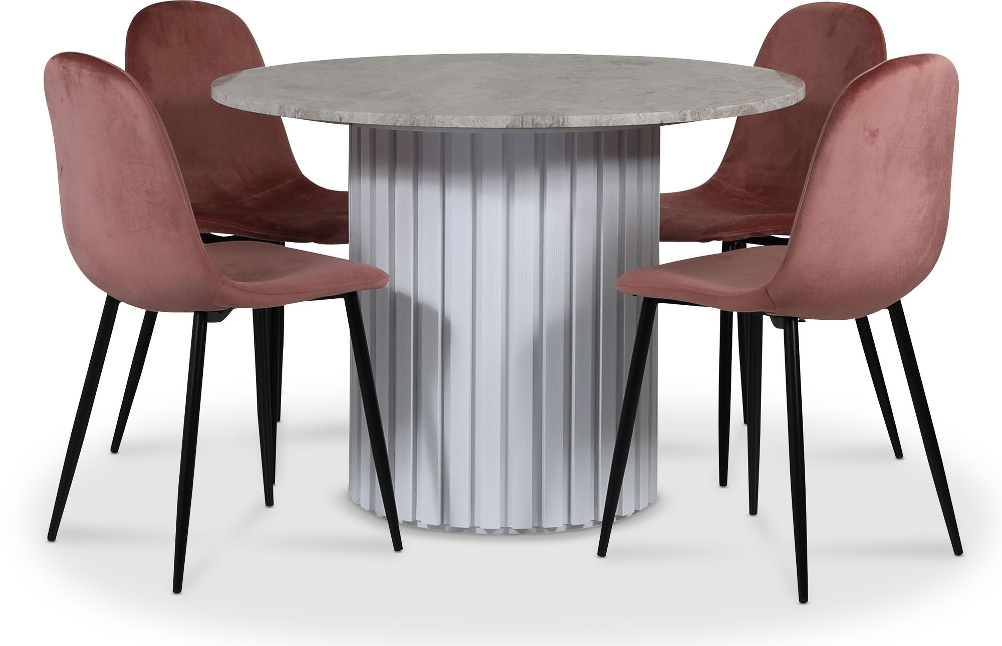 Empire ruokailuryhm� �105 cm sis. 4 Carisma pinkki tuolia - Hopea Diana marmori / Valkoinen s�lepuujalusta