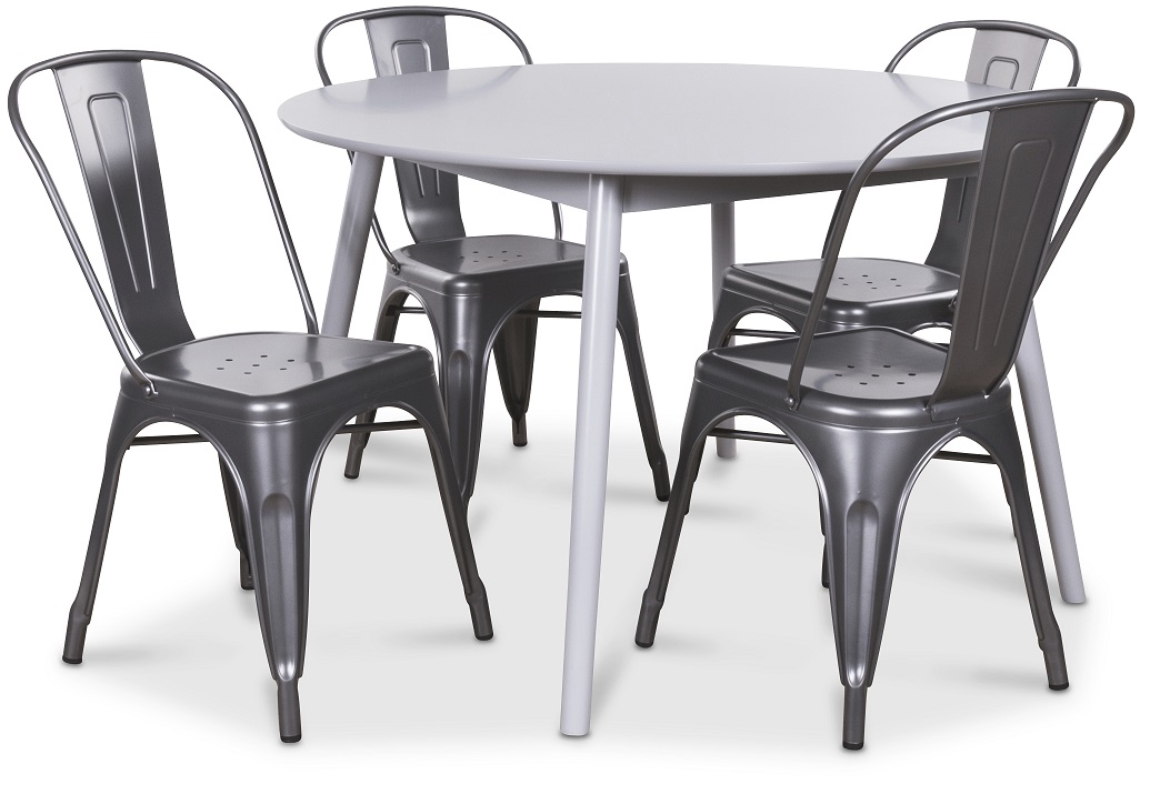 Göteborg ruokailuryhmä, harmaa pyöreä pöytä + 4kpl Industry-peltituolia - Harmaa / Metalli Göteborg ruokailuryhmä, harmaa pyöreä pöytä + 4kpl Industry-peltituolia - Harmaa / Metalli