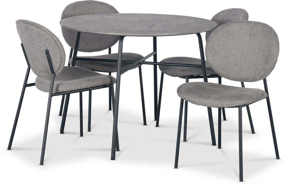Tofta ruokailuryhm� �100 cm p�yt� j�ljitelm�betonia + 4 Tofta harmaata tuolia