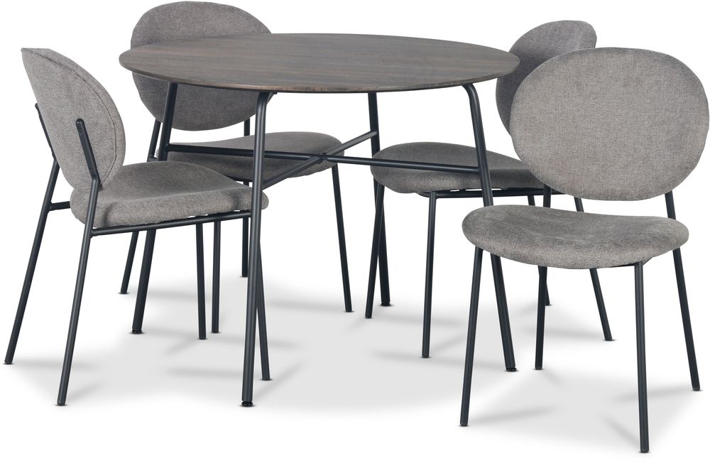 Tofta ruokaryhm�p�yt� �100 cm tummaa puuta + 4 Tofta harmaata tuolia