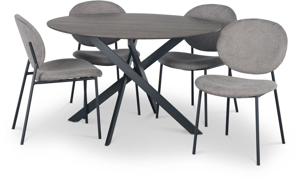 Hogr�n ruokailuryhm� �120 cm tumma puup�yt� + 4 tuftattua harmaata tuolia