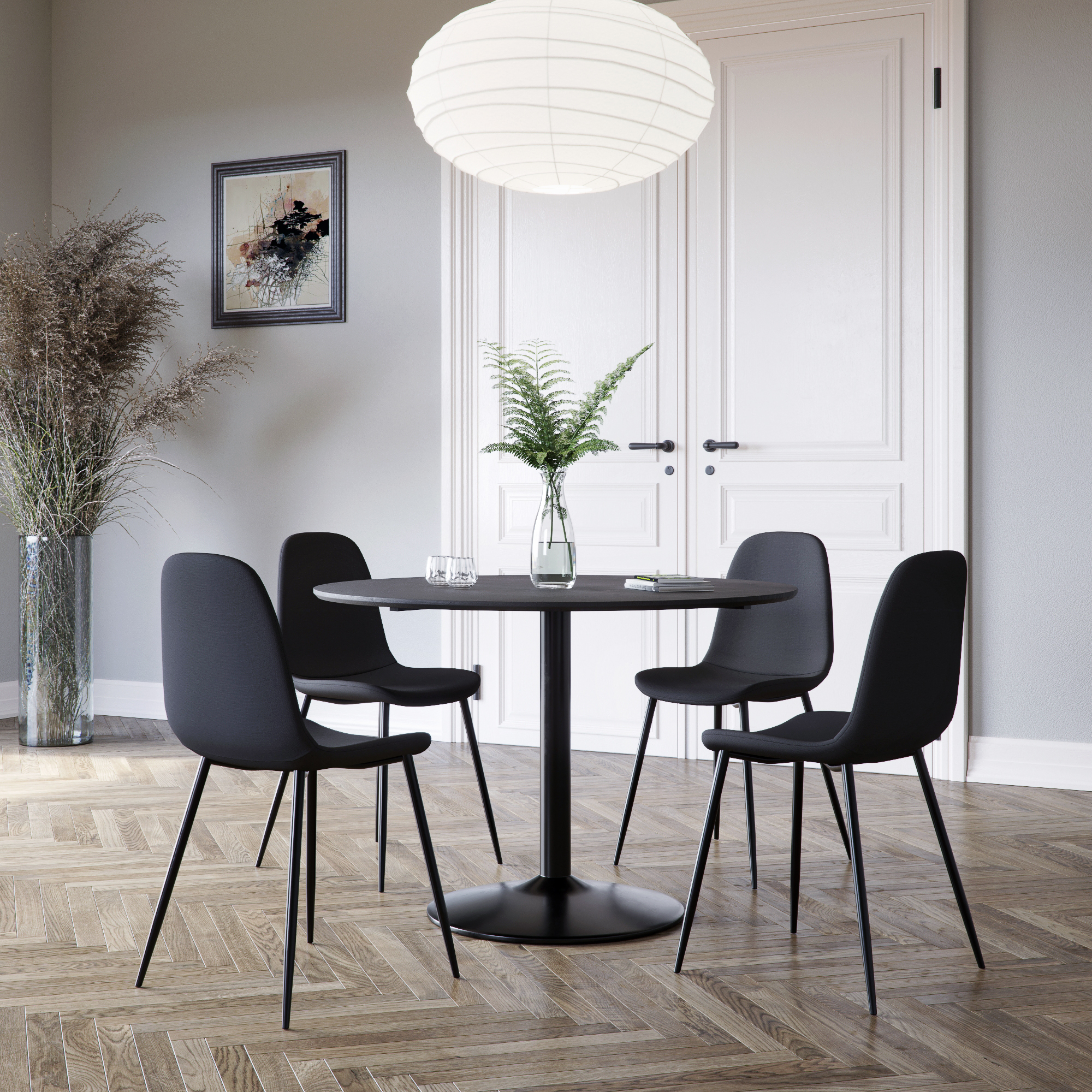 Istuttava ruokailuryhm�, ruokap�yt� ja 4 Carisma ruokatuolia - musta + 3.00 x Huonekalujen jalat