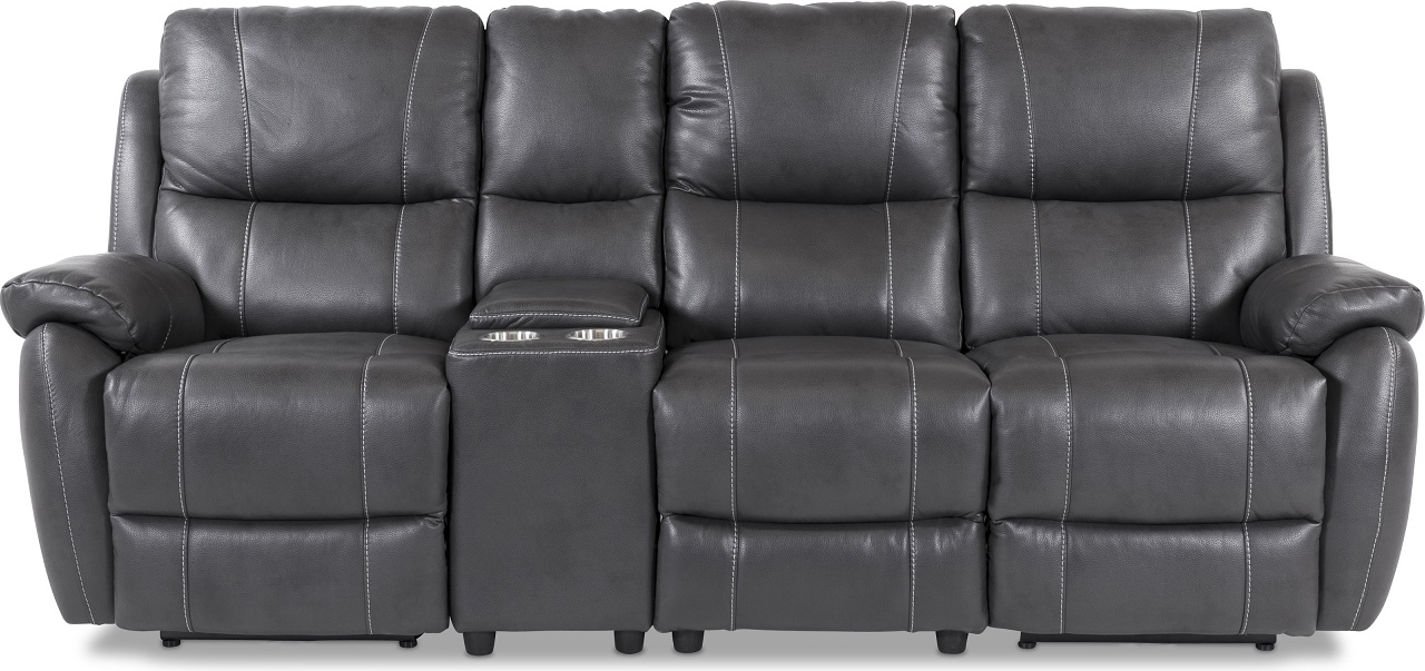 Kolmen istuttava (s�hk�inen) Enjoy Hollywood recliner-sohva (Elokuvasohva) - Harmaa keinonahka (malli H)