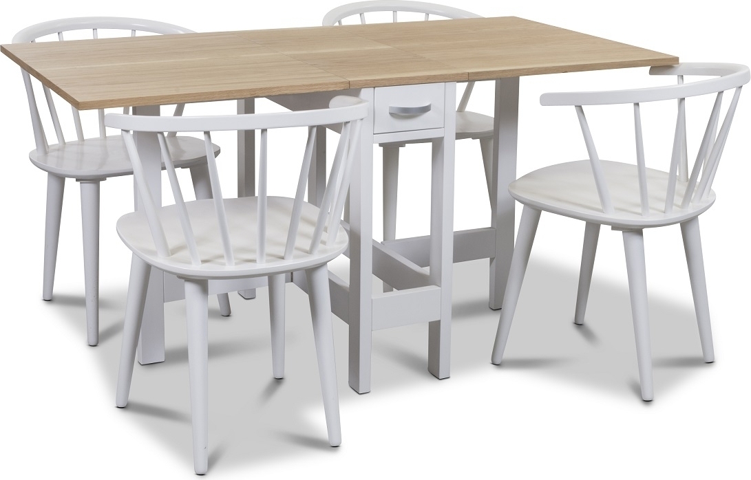 Signum ruokailuryhm� Kuonap�yt� valkoinen/tammi ja 4 valkoista Fredrik-ruokituolia rungolla