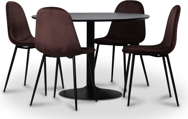 Seat ruokailuryhm�, ruokap�yt� + 4kpl Carisma-samettituolia - Musta / bordeaux + 3.00 x Huonekalujen jalat