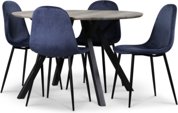 Smokey ruokailuryhmä, pyöreä ruokapöytä + 4kpl Carisma-samettituolia - Sininen + 4.00 x Smokey ruokailuryhmä, pyöreä ruokapöytä + 4kpl Carisma-samettituolia - Sininen + 4.00 x