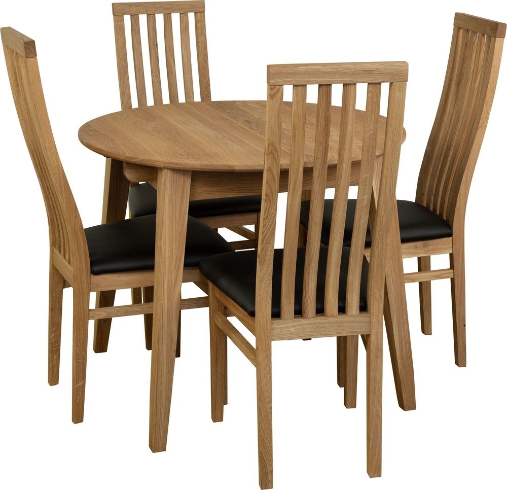 Ruokailuryhm� Genova ruokap�yt� 90-130 cm sis. 4 Alaska tuolia - �ljytty tammi/musta PU