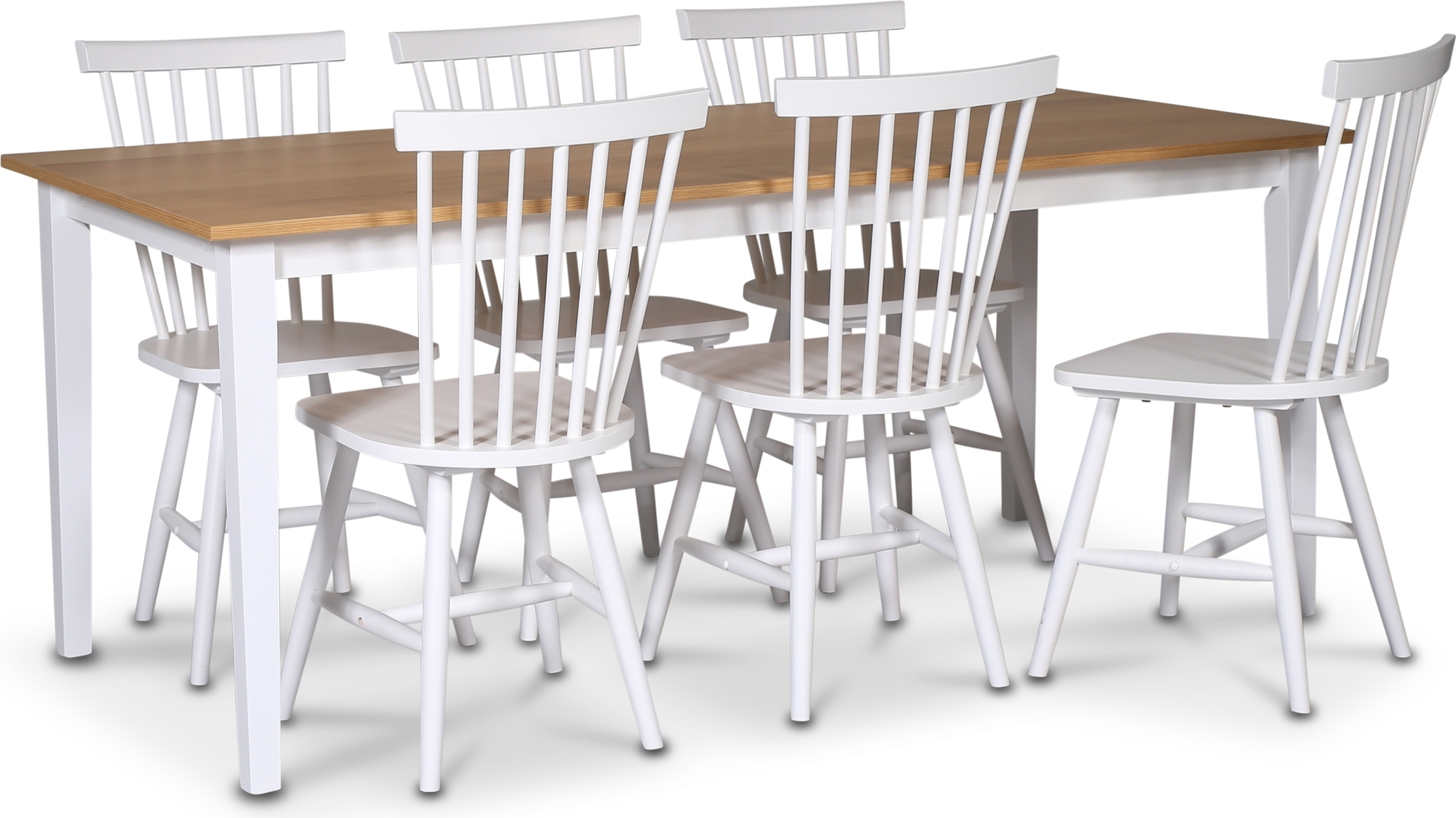 F�r�-ruokailuryhm� - P�yt� 180x90 cm ja 6 valkoista Karl-rottinkituolia