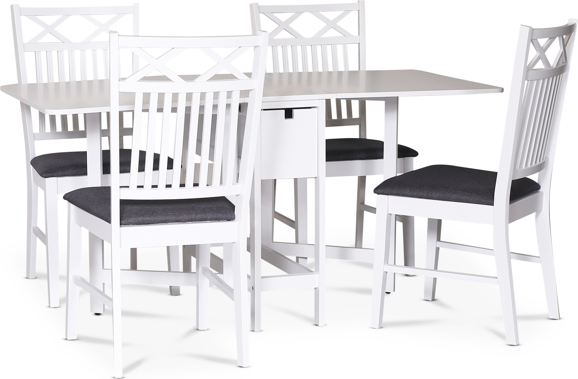 Kokoontaitettava p�yt� valkoinen ja 4 tuolia - Sandhamn