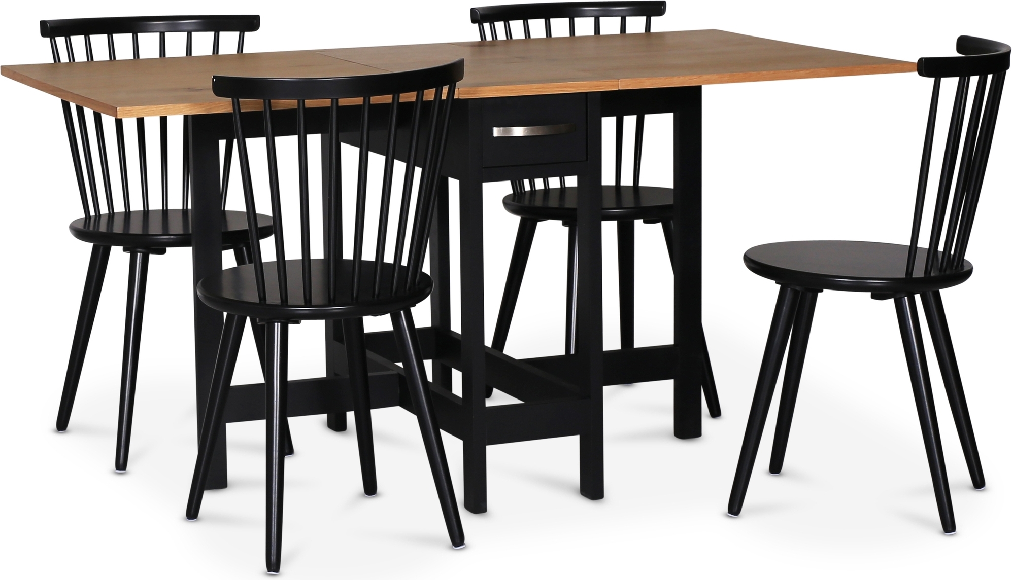 Ruokailuryhmä; Kokoontaitettava pöytä ja 4 rottinkituolia - Musta / Tammi - Fårö Ruokailuryhmä; Kokoontaitettava pöytä ja 4 rottinkituolia - Musta / Tammi - Fårö