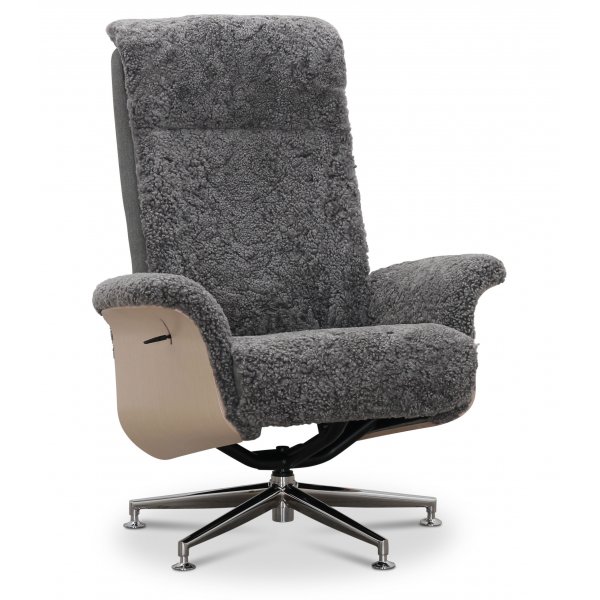 Nojatuoli jalkarahilla aitoa lampaannahkaa, grafiitinharmaa/valkoinen - Ulla + Huonekalujen tekstiilien hoito Nojatuoli jalkarahilla aitoa lampaannahkaa, grafiitinharmaa/valkoinen - Ulla + Huonekalujen tekstiilien hoito