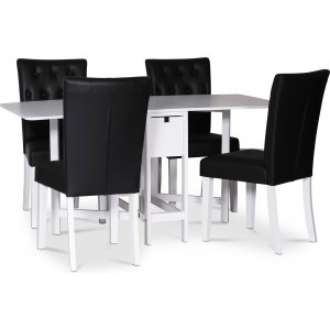 Sandhamn elintarvikeryhmä; Läppäpöytä ja 4 Crocket-tuolia mustaa PU:ta + 3.00 x Huonekalujen jalat Sandhamn elintarvikeryhmä; Läppäpöytä ja 4 Crocket-tuolia mustaa PU:ta + 3.00 x Huonekalujen jalat