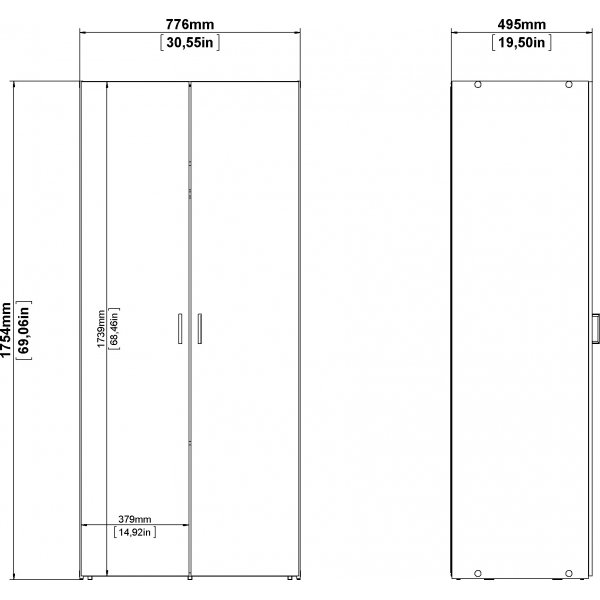 Tilava vaatekaappi 2 ovella - valkoinen Tilava vaatekaappi 2 ovella - valkoinen