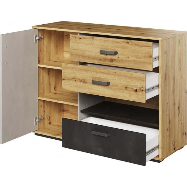 Qubic lipasto - Artisan tammi/harmaa/musta