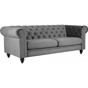Kolmen istuttava sohva Chesterfield Royal - Harmaa sametti + Huonekalujen hoitosarja tekstiileille