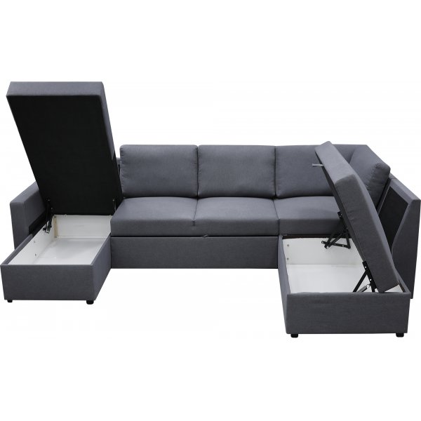 Dream vuodesohva säilytystilalla (U-sohva) vasemmanpuoleinen - Tummanharmaa (kangas) + Huonekalujen tekstiilien puhdistus Dream vuodesohva säilytystilalla (U-sohva) vasemmanpuoleinen - Tummanharmaa (kangas) + Huonekalujen tekstiilien puhdistus