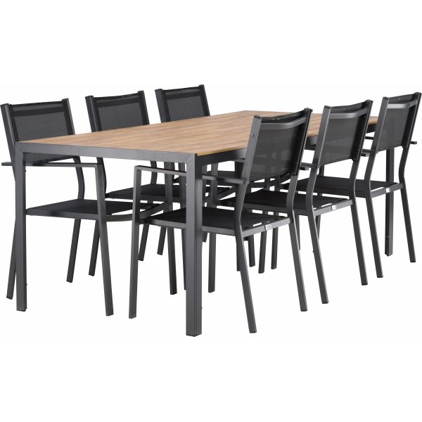 Hanian ruokaryhm�; 6 tuolia ja p�yt� 205 x 90 cm - Musta/luonnonv�rinen