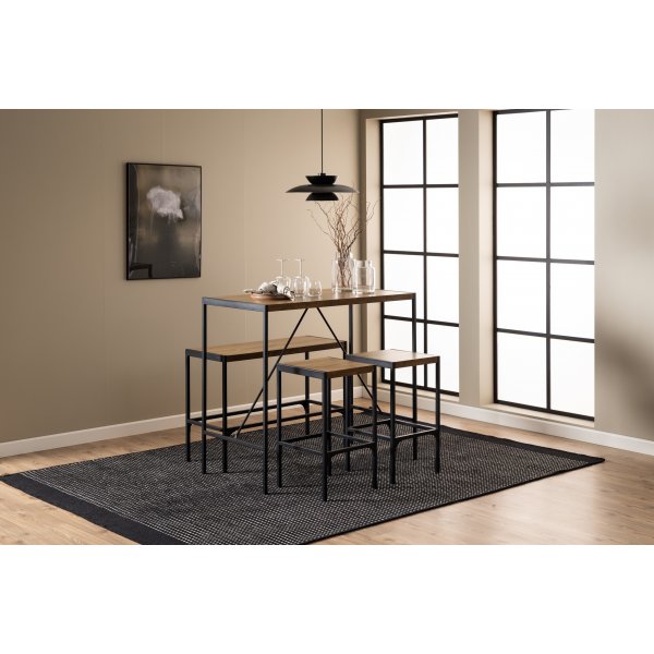 Bahama-baariryhmä, jossa on pöytä, penkki ja 2 tuolia - tammi/musta Bahama-baariryhmä, jossa on pöytä, penkki ja 2 tuolia - tammi/musta