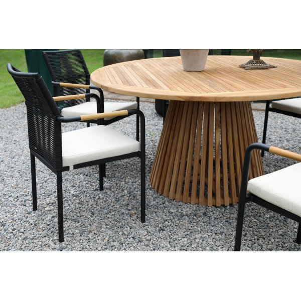 Ulkokalusteryhm�; P�yt� �150 cm ja 6 tuolia - Tiikki/Musta