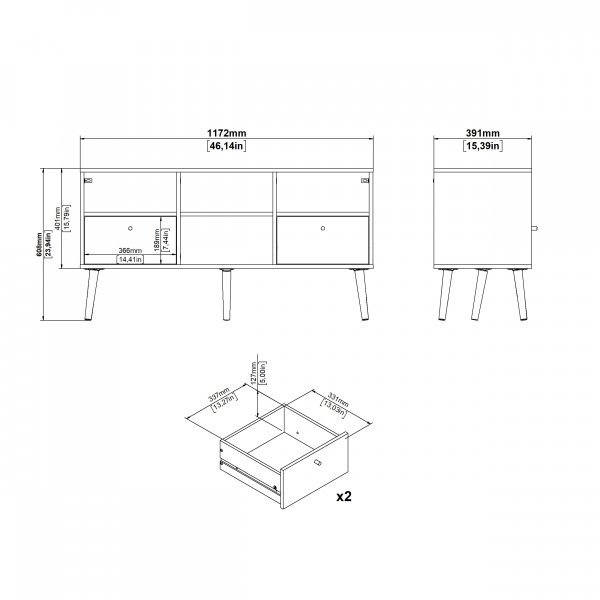 Bodo TV-kaappi 2 laatikolla - mattaharmaa