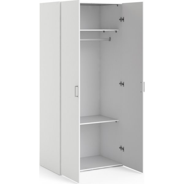 Tilava vaatekaappi 2 ovella - valkoinen Tilava vaatekaappi 2 ovella - valkoinen