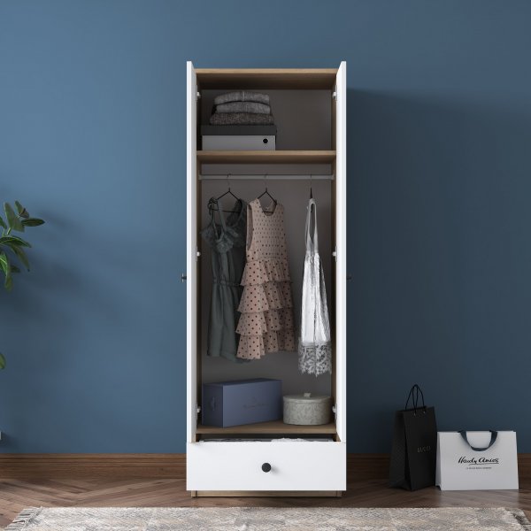 Muodikas vaatekaappi laatikolla 60 cm - Pähkinä/valkoinen Muodikas vaatekaappi laatikolla 60 cm - Pähkinä/valkoinen