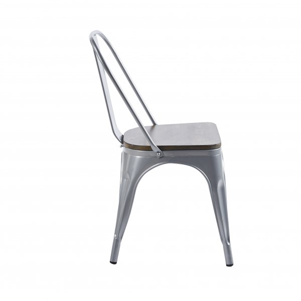 Iris-metalliruokatuoli puisella istuimella Iris-metalliruokatuoli puisella istuimella