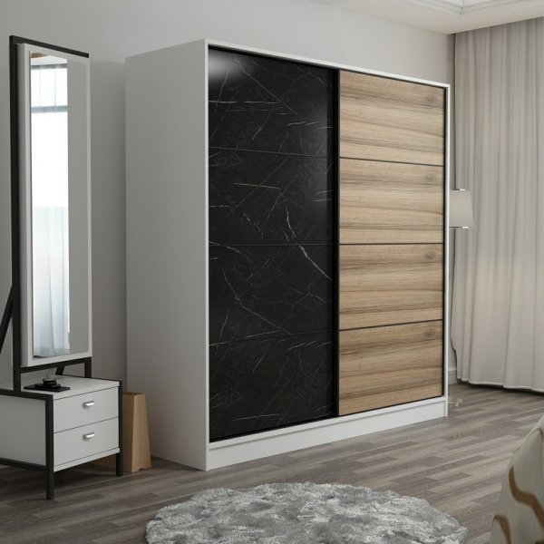 Kapusta vaatekaappi 220x52x210 cm - Valkoinen/musta/ruskea Kapusta vaatekaappi 220x52x210 cm - Valkoinen/musta/ruskea