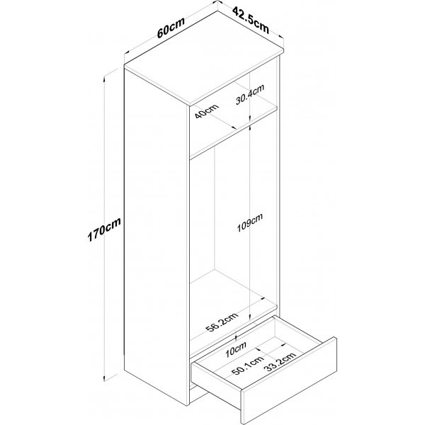 Muodikas vaatekaappi laatikolla 60 cm - Pähkinä/valkoinen Muodikas vaatekaappi laatikolla 60 cm - Pähkinä/valkoinen
