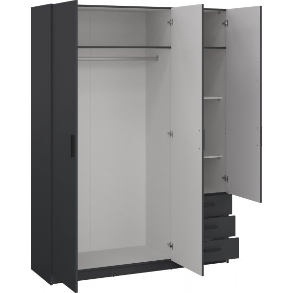Sprint vaatekaappi 3 ovella ja 3 laatikkoa - harmaa Sprint vaatekaappi 3 ovella ja 3 laatikkoa - harmaa