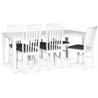 Sandhamn Food Group; Pyt 180x95 cm ja 6 Sandhamn-tuolia - harmaa/valkoinen