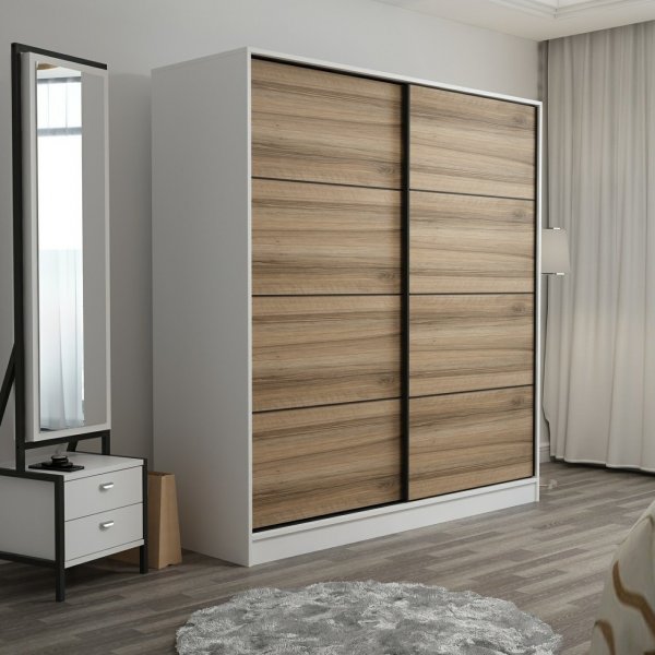 Kapusta vaatekaappi 220x52x210 cm - Valkoinen/ruskea Kapusta vaatekaappi 220x52x210 cm - Valkoinen/ruskea