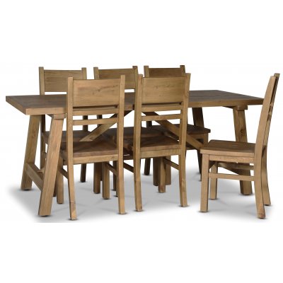 Woodforge-ruokailuryhmäpöytä ja 6 tuolia kierrätyspuuta