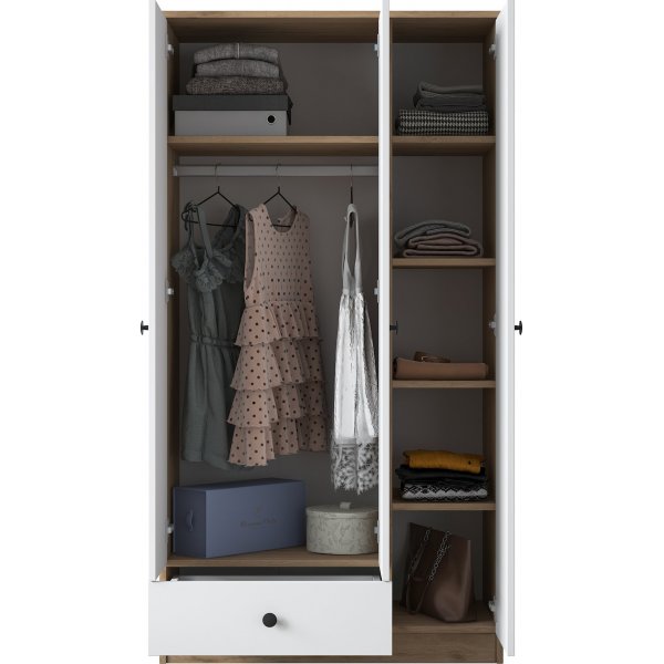 Muodikas vaatekaappi 90 cm - P�hkin�/valkoinen