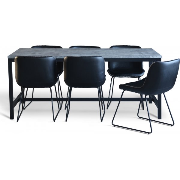Texas ruokailuryhm 8 Texas ruokapydn tuolilla Black PU + Texas betoni ruokapyt 200 cm