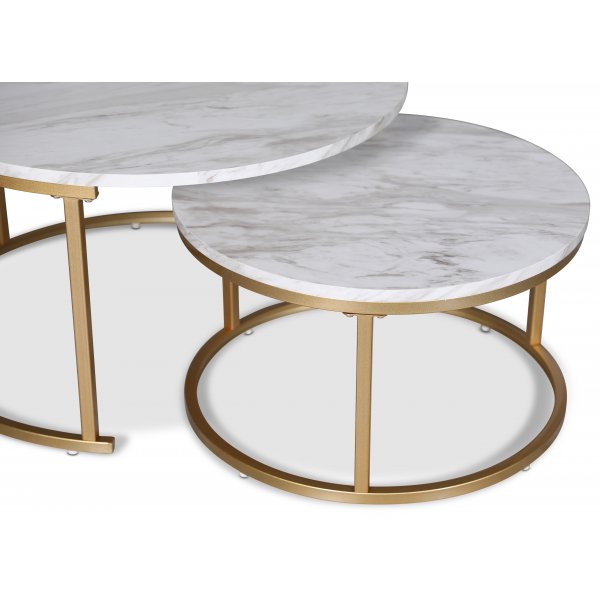 Solano sivupöytä Ø80/60 cm - Valkoinen marmorijäljitelmä / Messinki Solano sivupöytä Ø80/60 cm - Valkoinen marmorijäljitelmä / Messinki